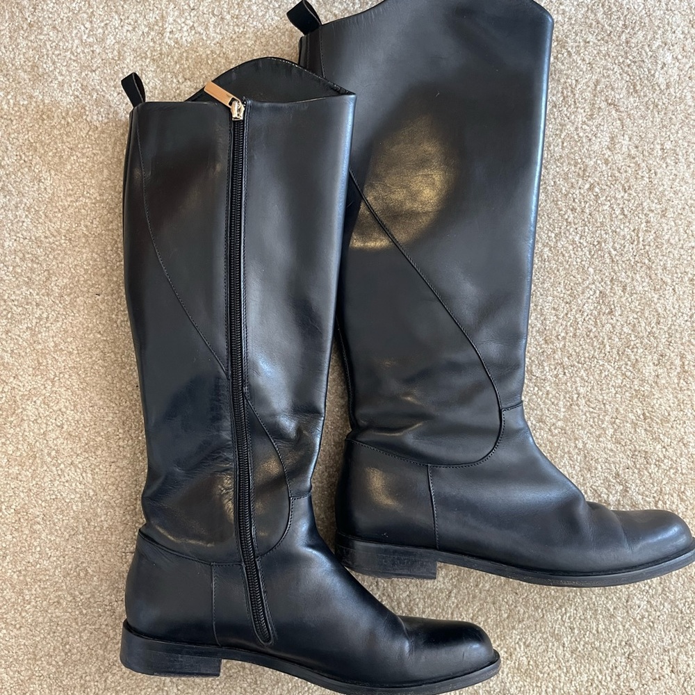 Studio Pollini Tall Black Flat Leather Riding Boots Size 9